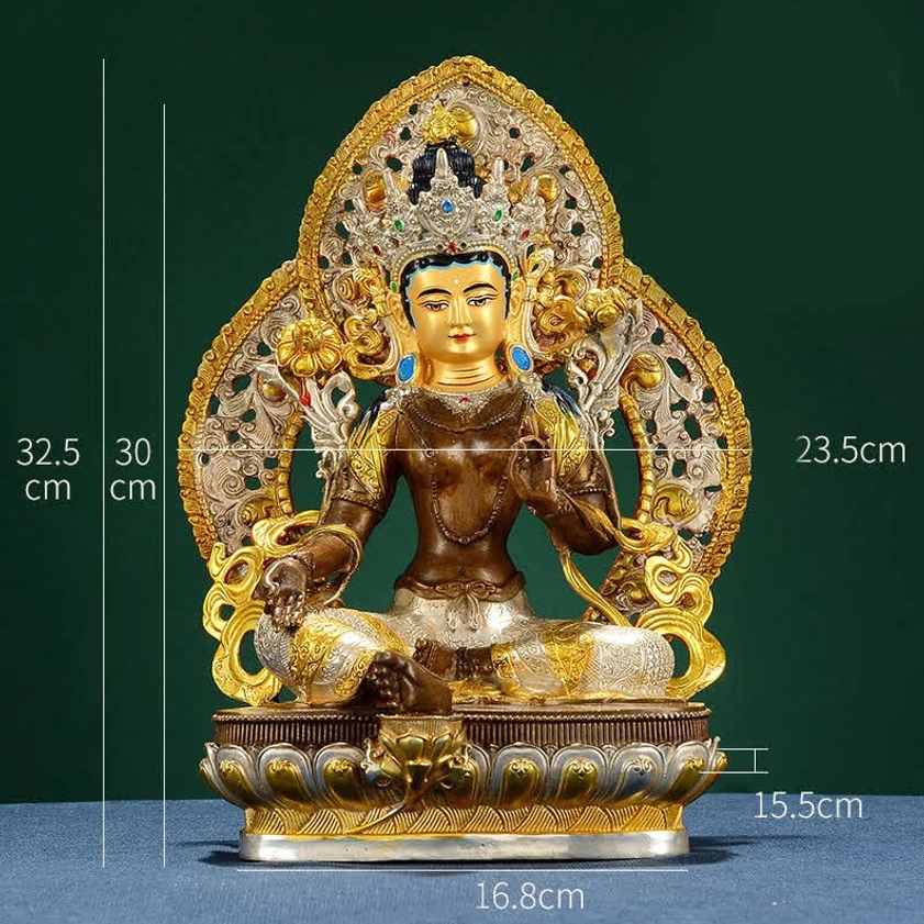 Green Tara handmade copper Buddha statue with authentic Buddhist artistic tradition and spiritual symbolism