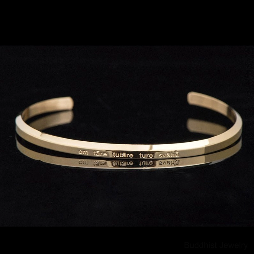 Green Tara mantra bracelet silver finish spiritual jewelry