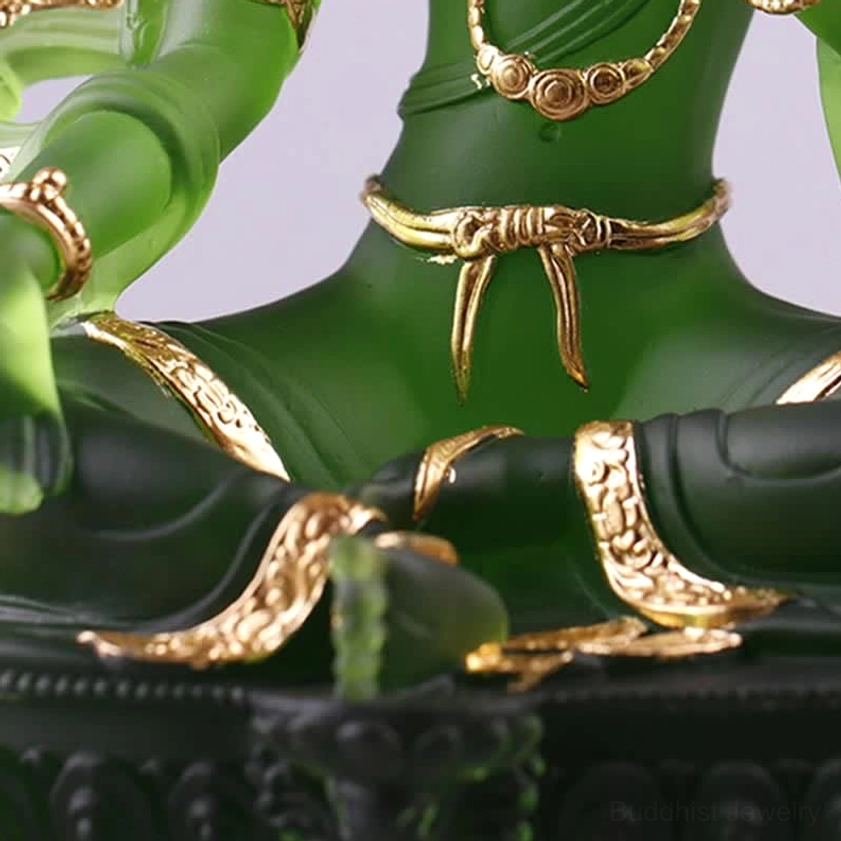 Green Tara Liuli crystal statue bottom base detail showing handcrafted construction and craftsmanship quality