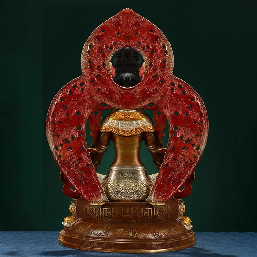 Green Tara copper Buddha statue showing intricate gilding and gold-plating craftsmanship details
