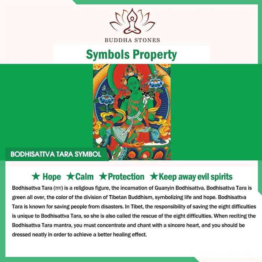 Green Tara symbol meaning card showing hope, calm, and protection spiritual significance