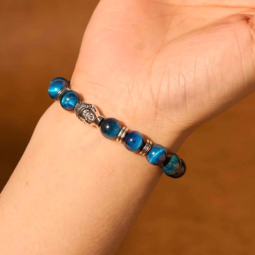 Green tiger eye Buddha bracelet - self-confidence and emotional strength stone bracelet