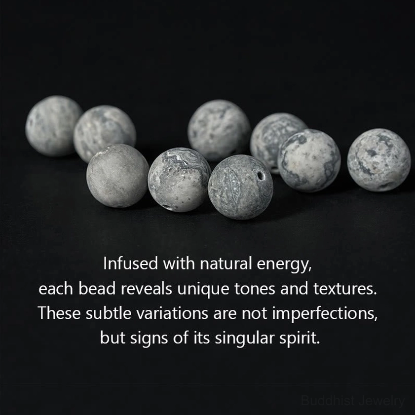 Loose grey jasper stone beads with veiny patterns demonstrating natural gemstone authenticity
