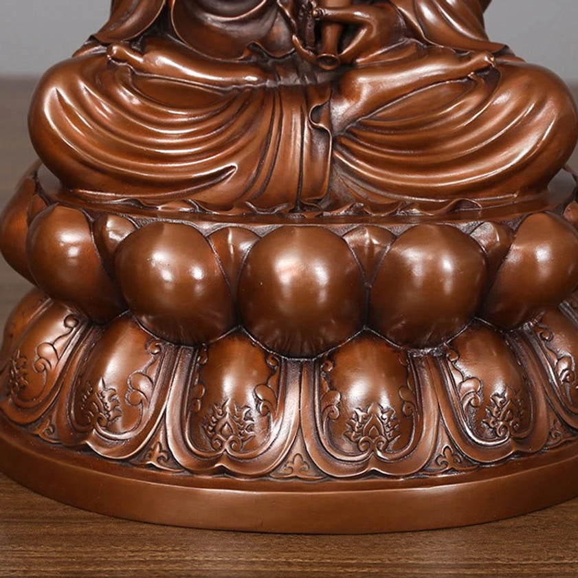 Avalokitesvara Guanyin copper statue in meditation room altar setup display for home spiritual sanctuary