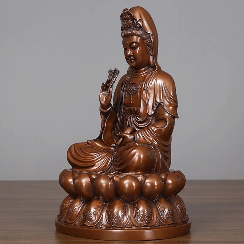 Avalokitesvara Guanyin copper statue mounted display presentation showing best viewing angles and perspectives
