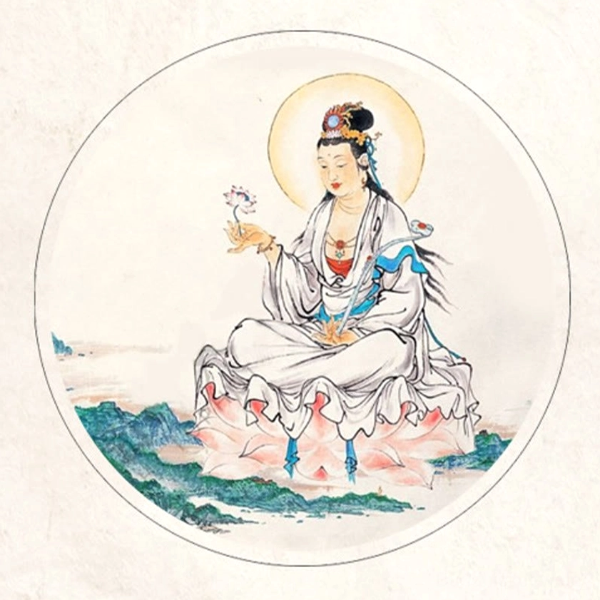 Guanyin Bodhisattva traditional Chinese watercolor art painting - Buddhist spiritual imagery