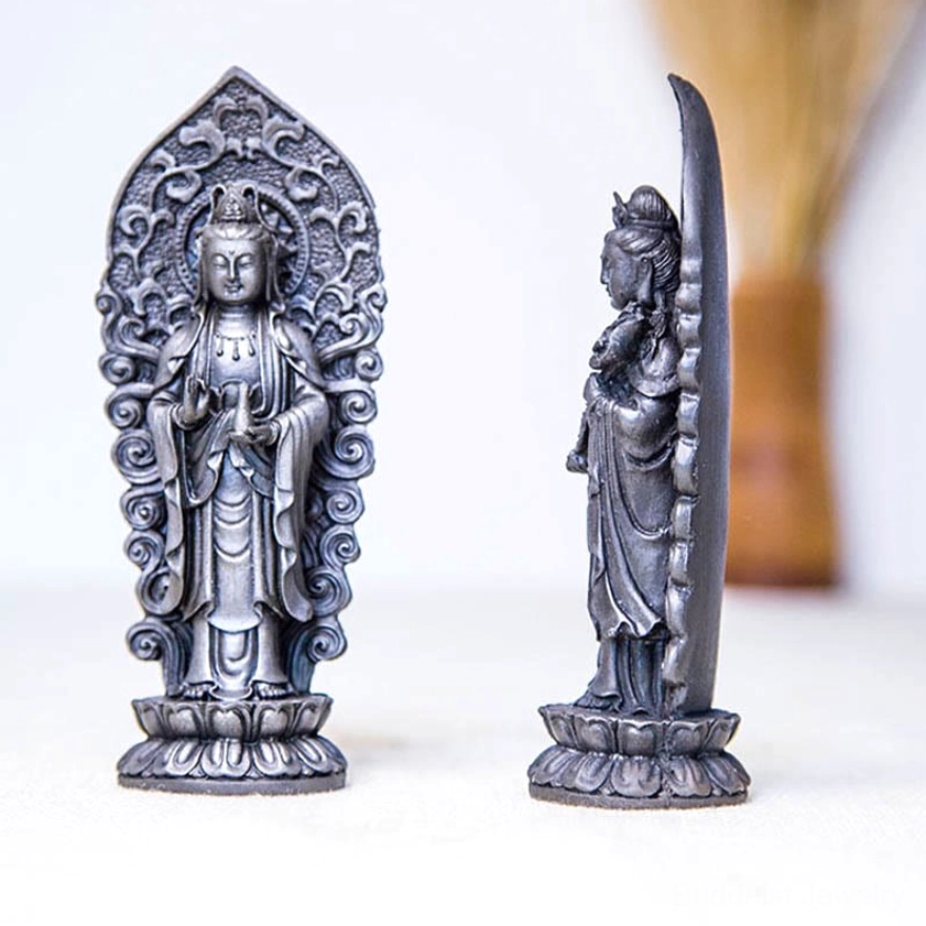 Guanyin Buddha vase variation statue with polished refined finish showing alternative artistic design for spiritual altar collection and home decoration