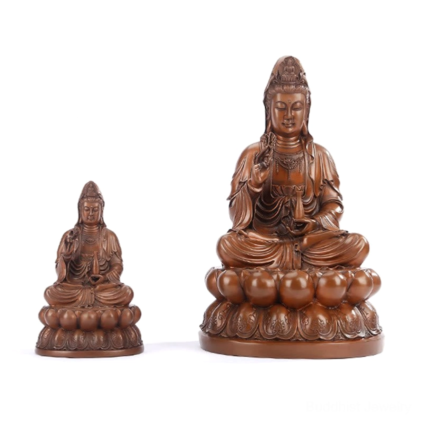 Avalokitesvara Guanyin copper statue with natural patina finish showing authentic hand-craft characteristics