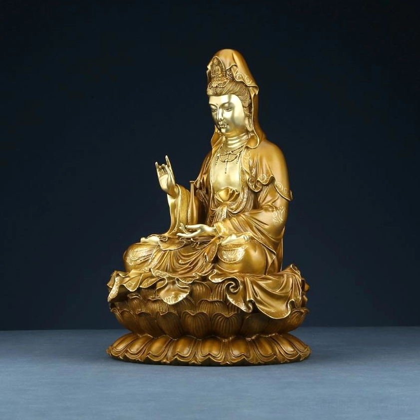 Guanyin brass statue handcrafted artisan work authentic bodhisattva sculpture