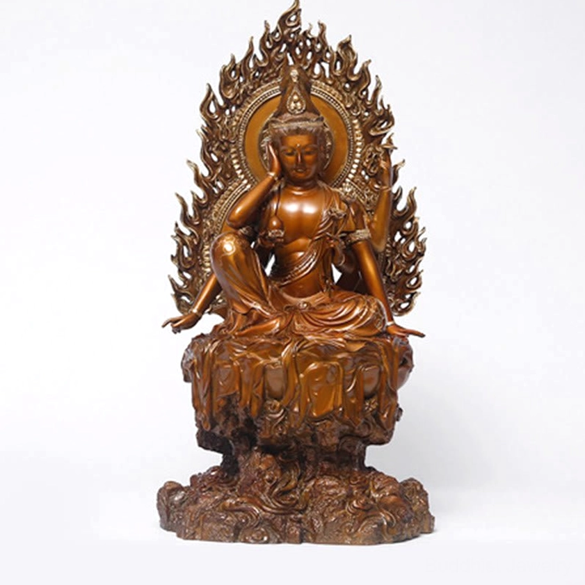 Guanyin Avalokiteshvara handcrafted brass statue showing antique patina and authentic hand-finished quality