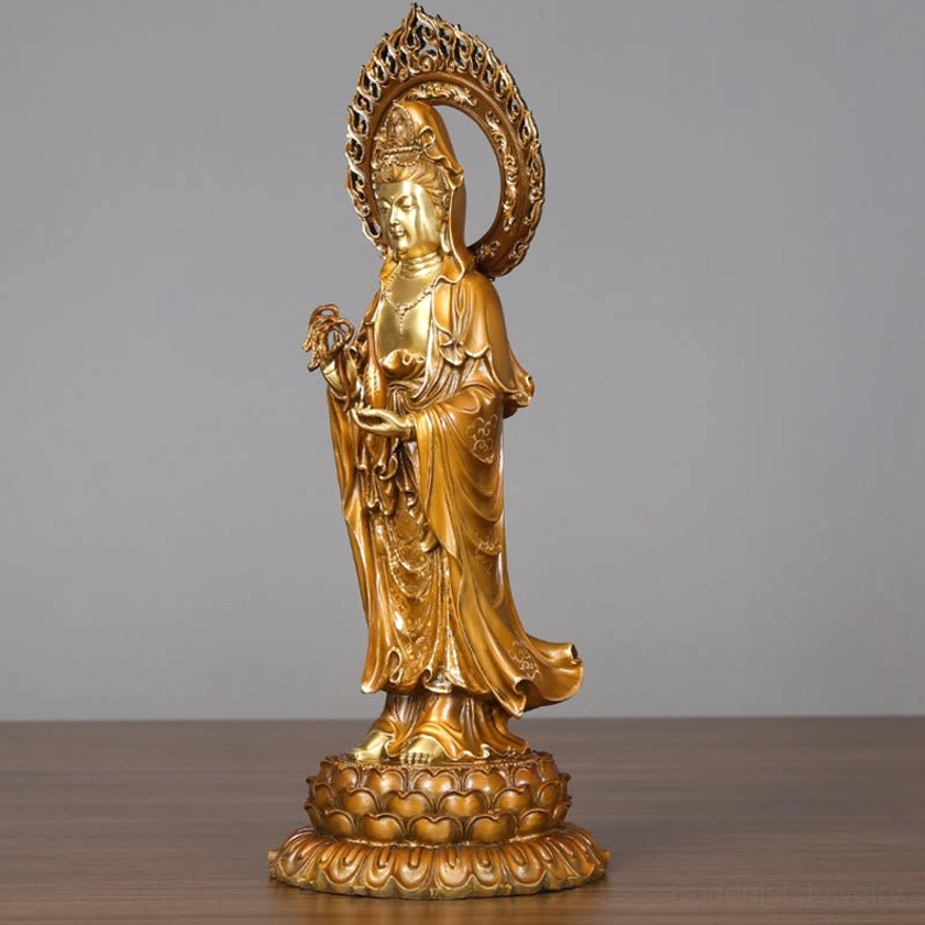 Avalokitesvara Guanyin left side profile holding willow sprig spiritual symbol