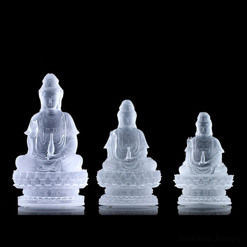 Large statement Avalokitesvara Guanyin 23cm white Liuli crystal figurine home altar focal point
