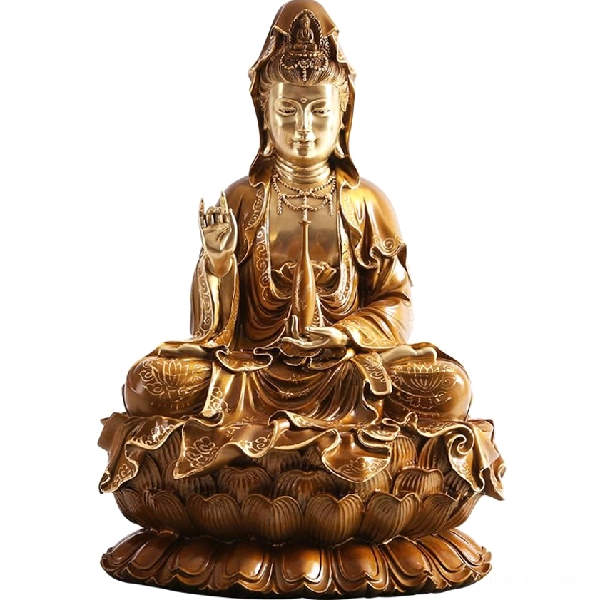 Guanyin statue lower body seated lotus position robe folds decorative base