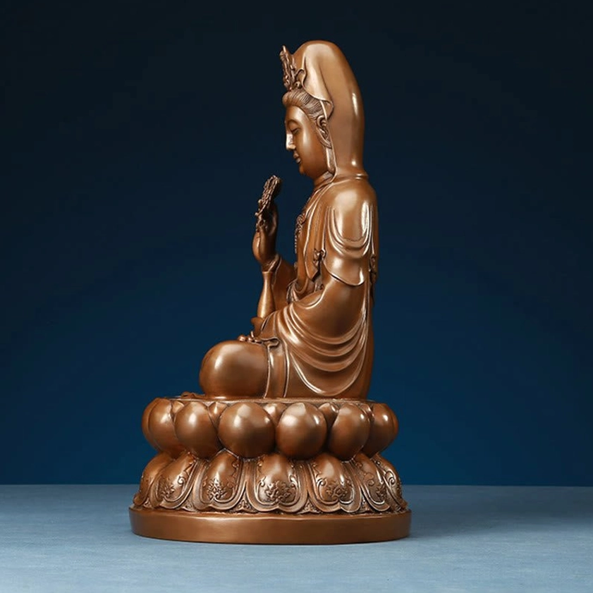 Avalokitesvara Guanyin copper statue bottom lotus base detail showing carved pedestal and foundational support