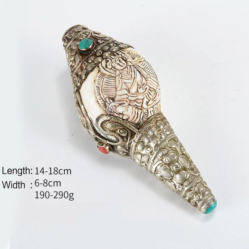 Guru Rinpoche shankha conch altar decoration with hand-engraved details