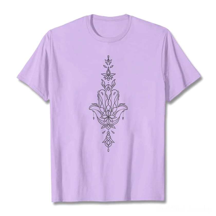 Hamsa lotus flower Buddhist t-shirt plum color variant front flat lay showing alternative color option for spiritual tee