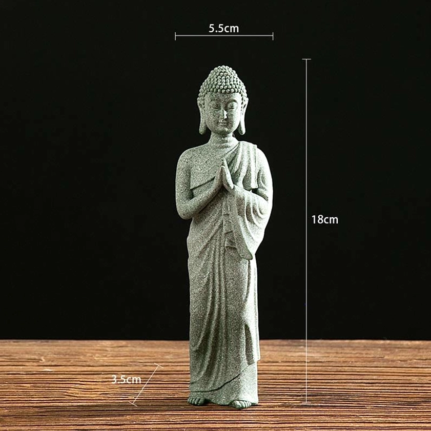 Natural green sandstone Buddha figurine with intricate hand-carved details for spiritual practice