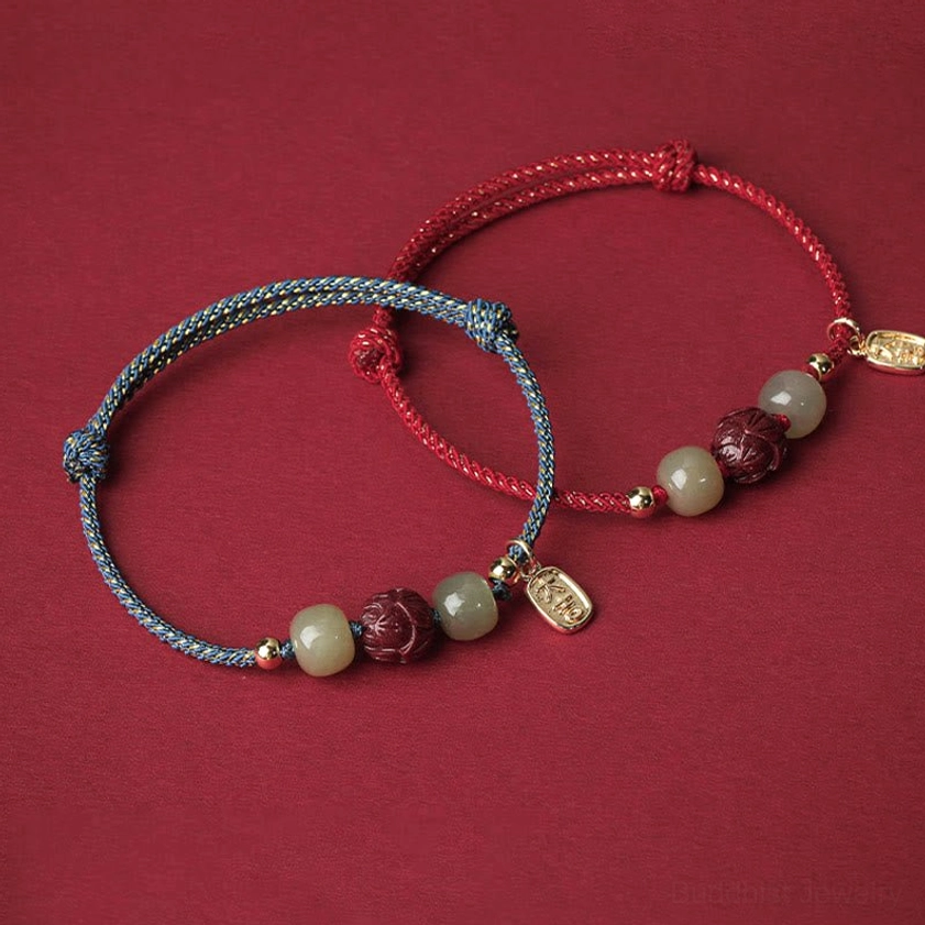 Handcrafted Hetian jade beads with intricate hand-carved cinnabar lotus pendant, Buddhist symbol for enlightenment and rebirth, 14K gold spacers