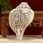 Handcrafted Tibetan Buddhist Shankha Conch Shell with Engraved Buddha Deity and Sacred Cloud Patterns
