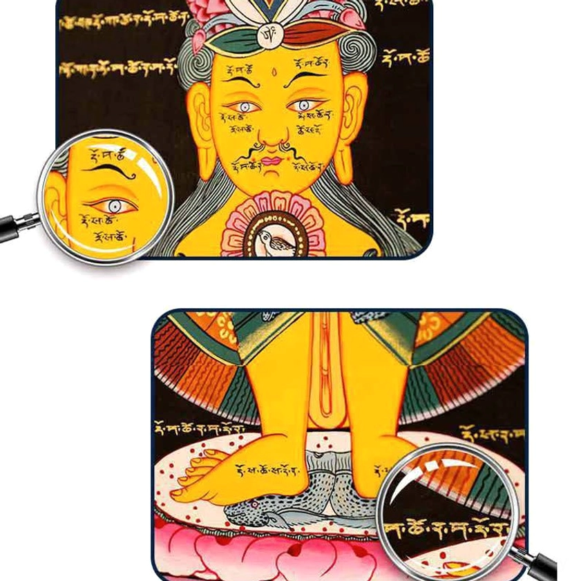 Hand-painted Buddhist thangka scroll showing intricate sacred deity mandala artistic craftsmanship and spiritual symbolism