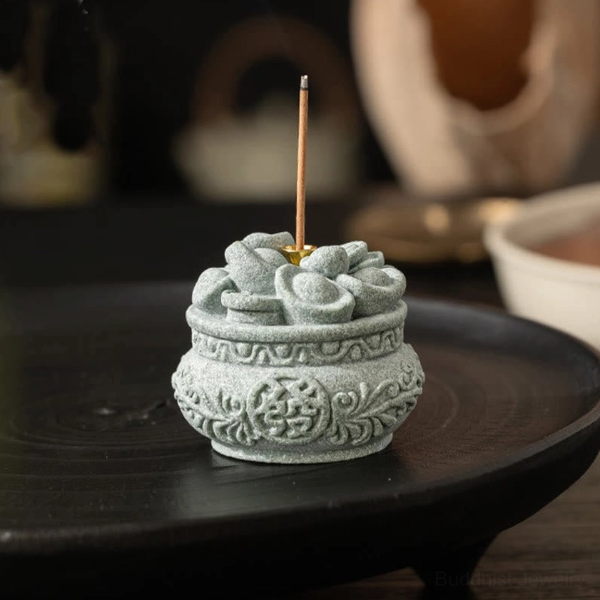Natural handcrafted Buddhist incense burner showing authentic artisan craftsmanship