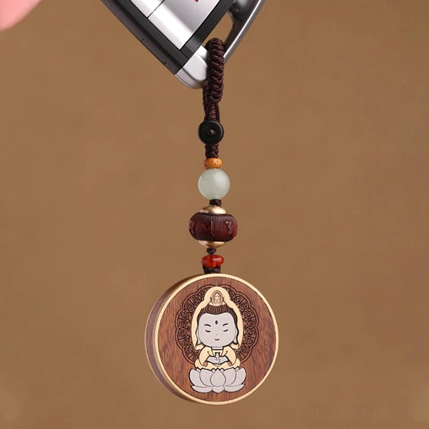 Handcrafted Buddhist keychain with Bodhi seed and gemstone beads accessory