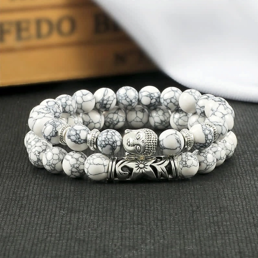 Handcrafted Buddhist meditation bracelet featuring natural healing stones and authentic spiritual craftsmanship