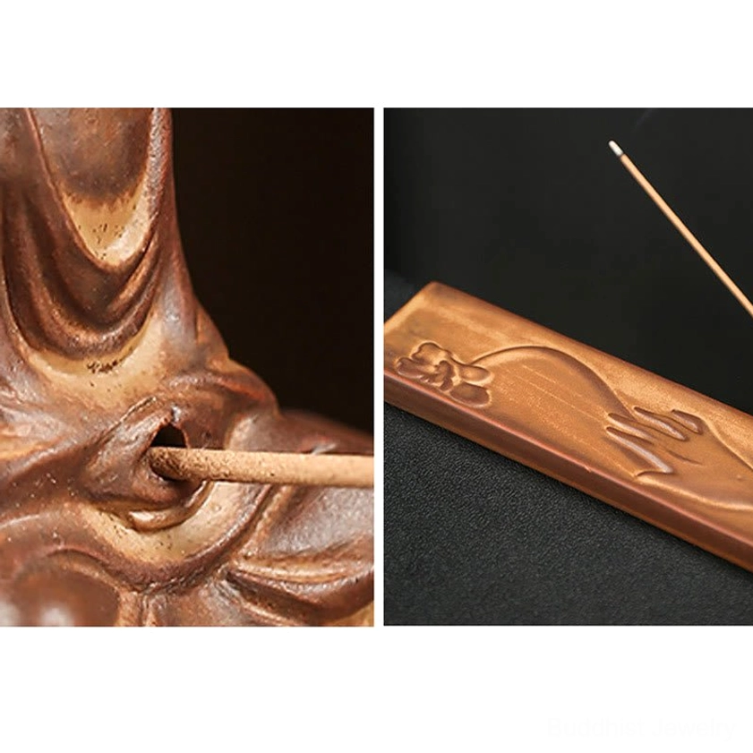 Artisan handcrafted ceramic incense holder, vintage brown finish, spiritual healing piece