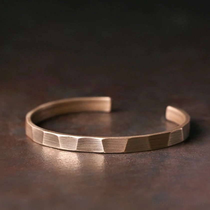Handcrafted copper prosperity bangle adjustable size men women unisex Buddhist wellness spiritual jewelry