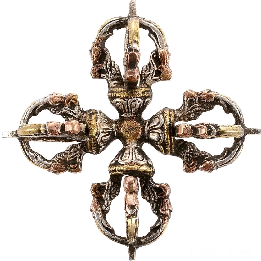 Authentic handcrafted double dorje vajra with aged patina - Buddhist ritual object for meditation and inner strength