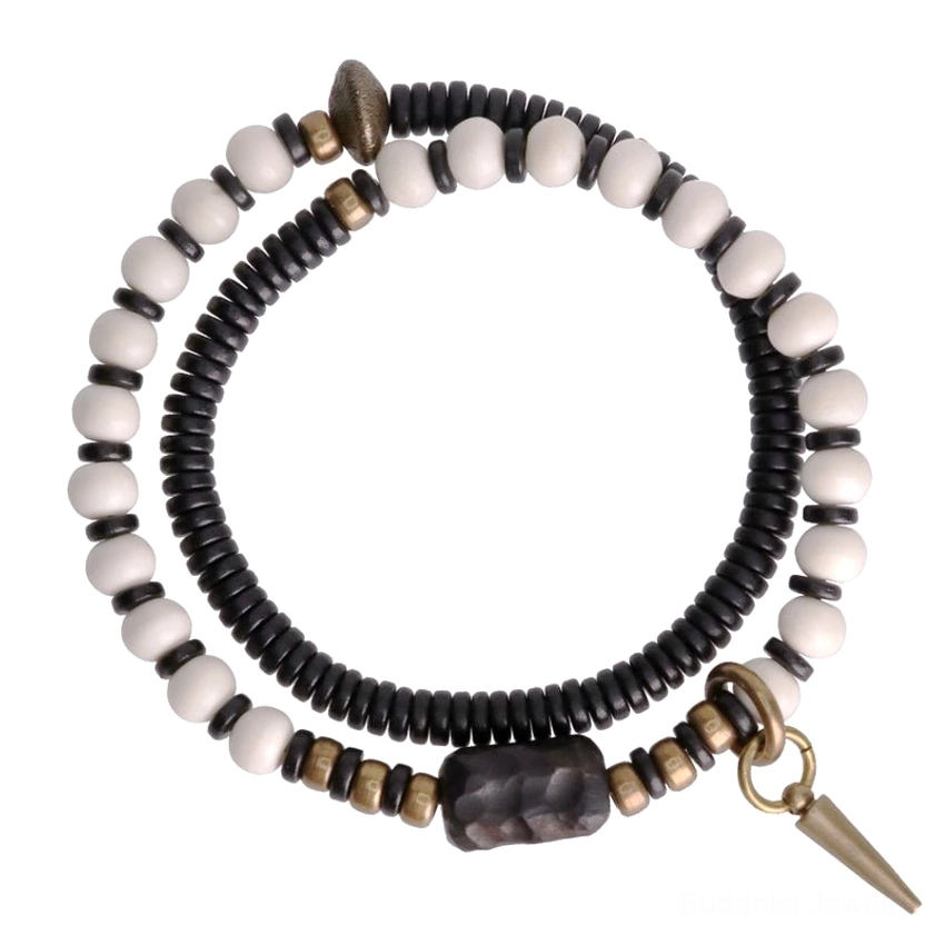 Handcrafted ebony wood bone bead Buddhist bracelet showing natural material authenticity