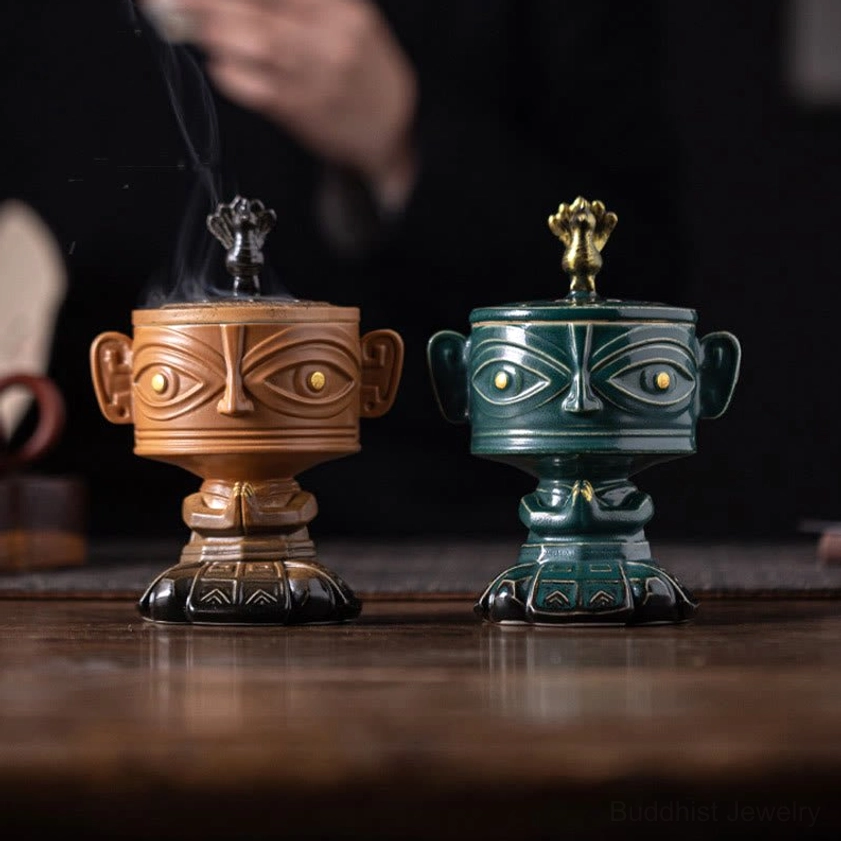 Handcrafted ceramic incense burner with visible craftsmanship marks, demonstrating artisan quality