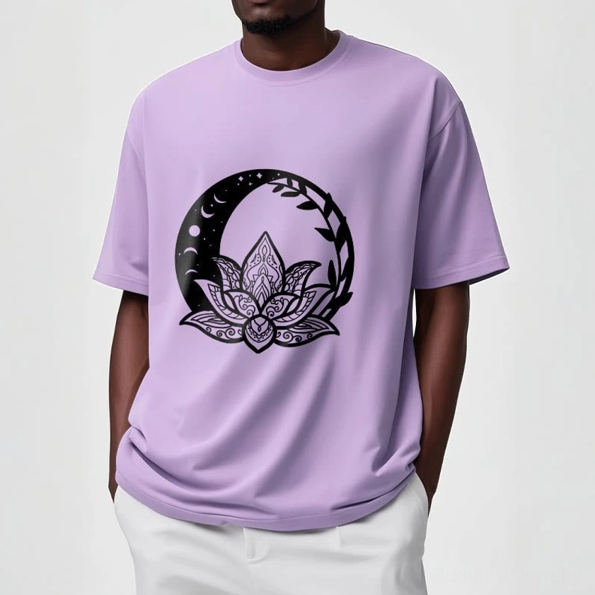 Handcrafted Buddhist graphic t-shirt eco-friendly cotton lotus vine print conscious wear