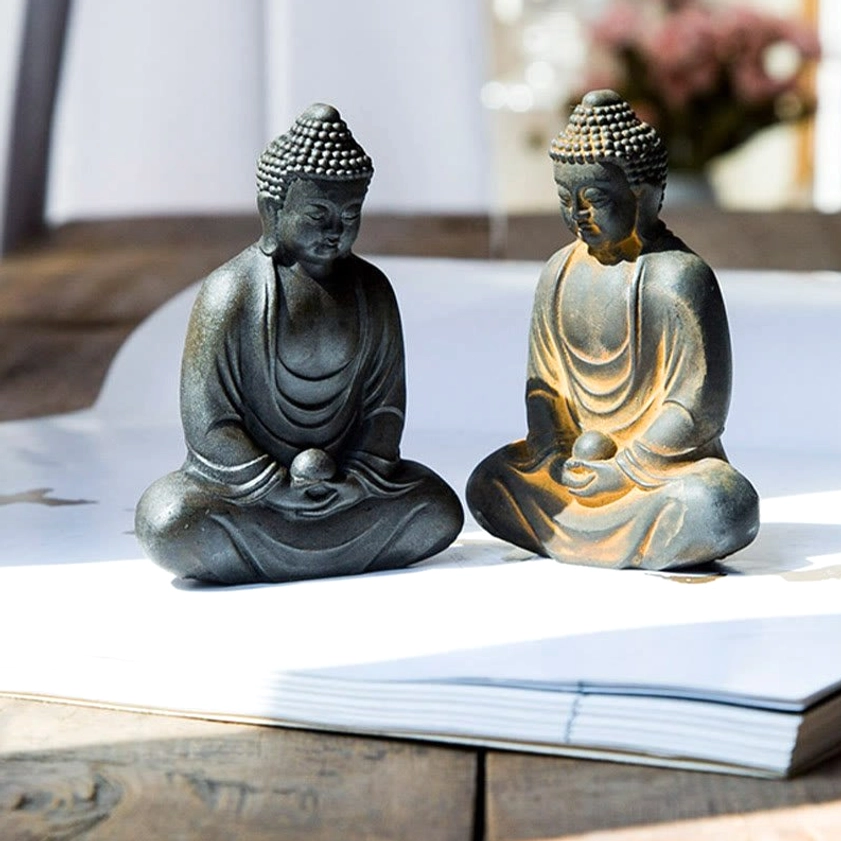 Meditating Buddha statue handcrafted iron powder resin with authentic spiritual presence