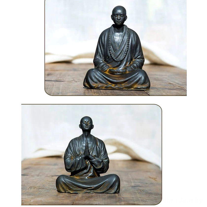 Handcrafted Meditation Monk Resin Statue Display - Buddhist Spiritual Art for Altar and Home Decoration