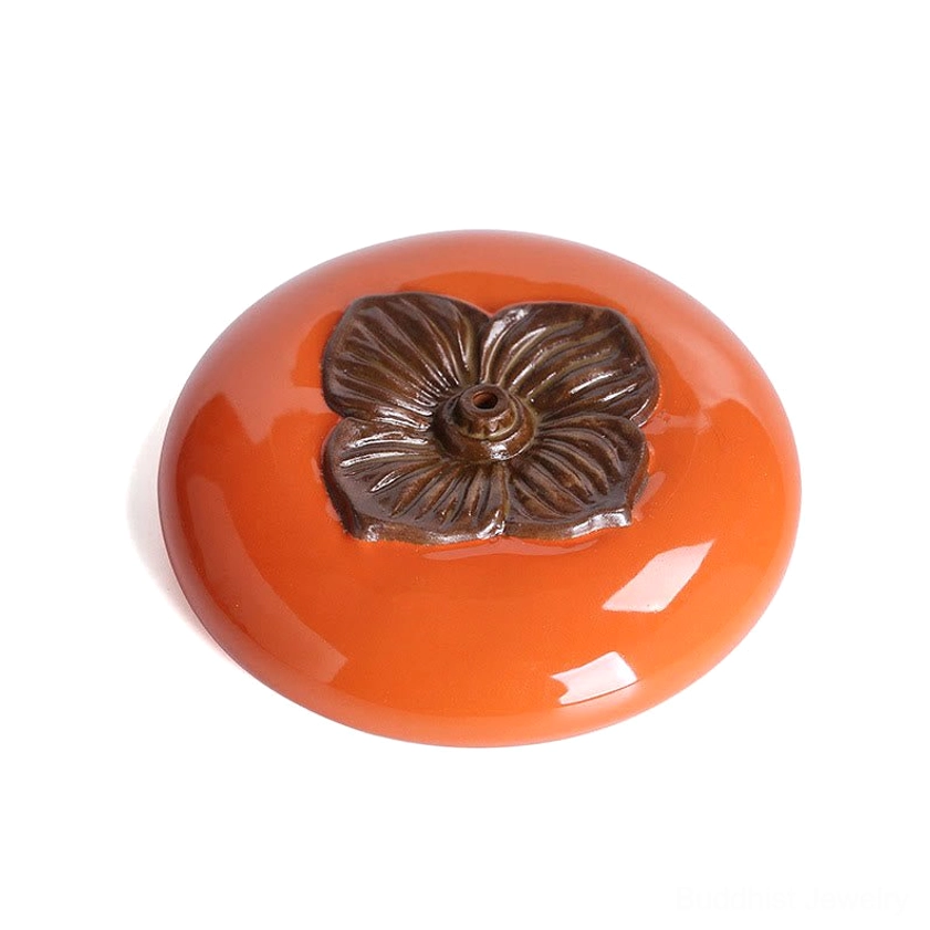 Persimmon incense holder showcasing handcrafted ceramic quality and artisanal finish on natural background for product photography