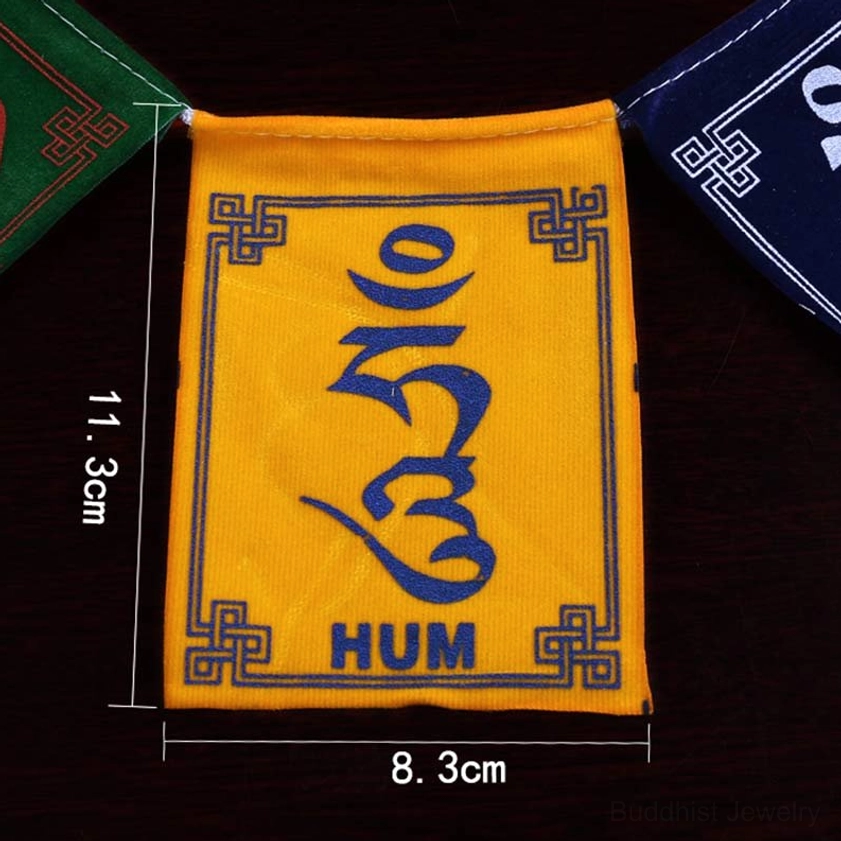 Sacred Buddhist prayer flags handcrafted by Nepali artisans traditional wooden block printing