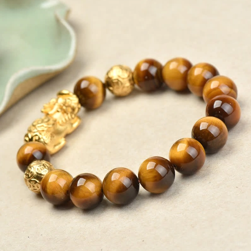 Handcrafted tiger eye Pixiu bracelet, artisan made natural stone jewelry