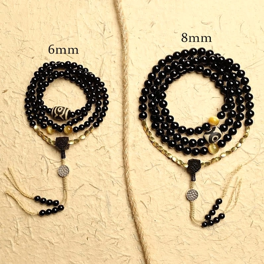 Handmade 108 mala beads bracelet natural stone black onyx protective spirituality
