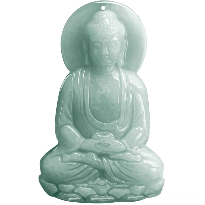 Handmade Amitabha Buddha jade necklace pendant, authentic Buddhist spiritual jewelry for meditation practice