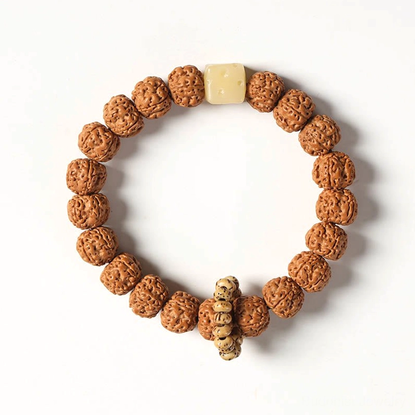 Handmade bodhi seed bracelet with three-eye Dzi bead for prosperity protection and spiritual growth