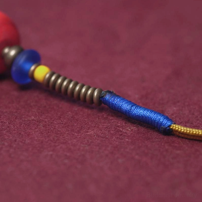 Handmade 108 bead Bodhi seed mala with Dzi protection amulet and red tassel for mindfulness practice
