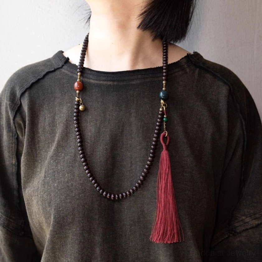 Handmade Purple Bodhi Seed Mala Bracelet for chakra balancing and inner peace meditation