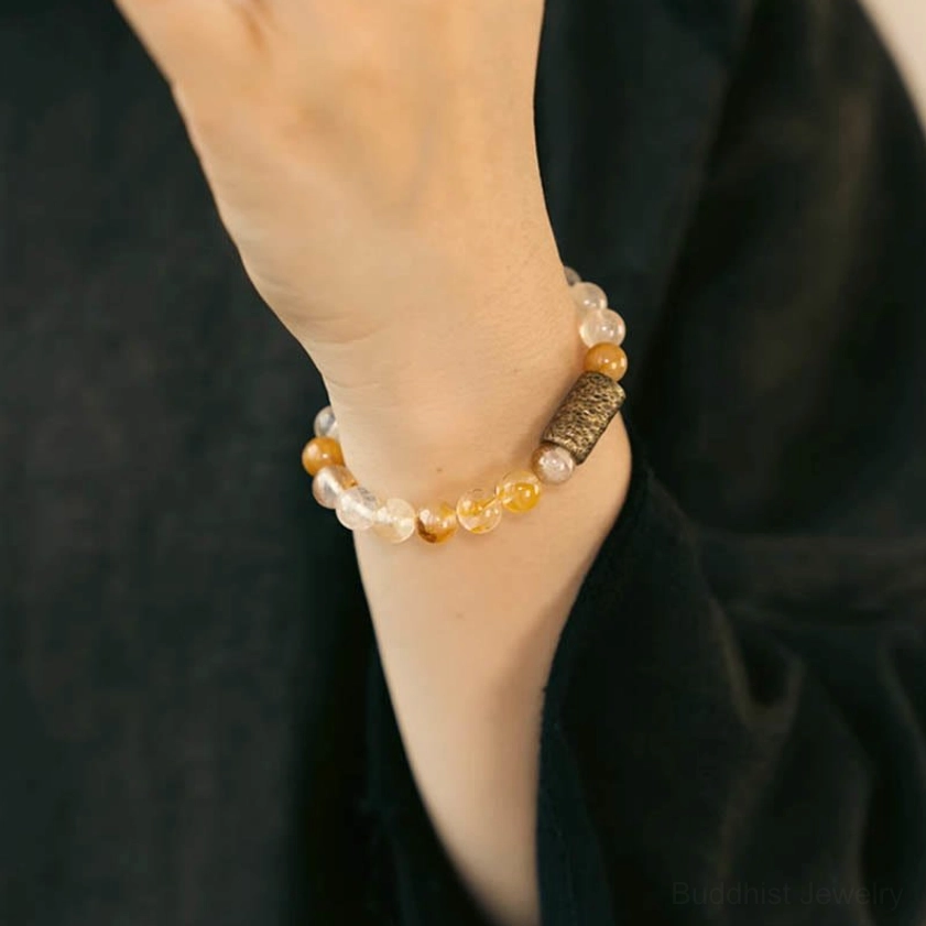 Handmade Buddhist bracelet showcasing artisanal craftsmanship and natural stone authenticity