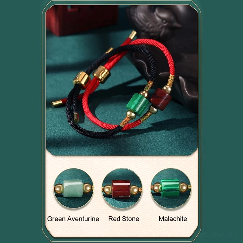 Handmade Buddhist string bracelet with natural gemstone beads showing artisan craftsmanship and spiritual symbolism