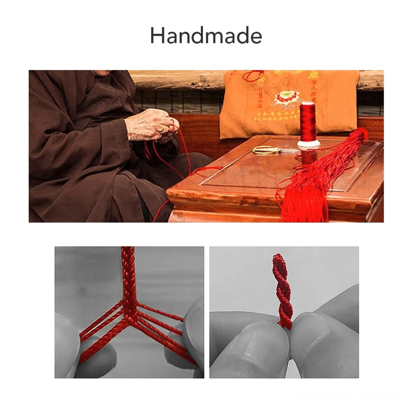 Five-color braided Buddhist string bracelet demonstrating traditional hand weaving and craftsmanship process