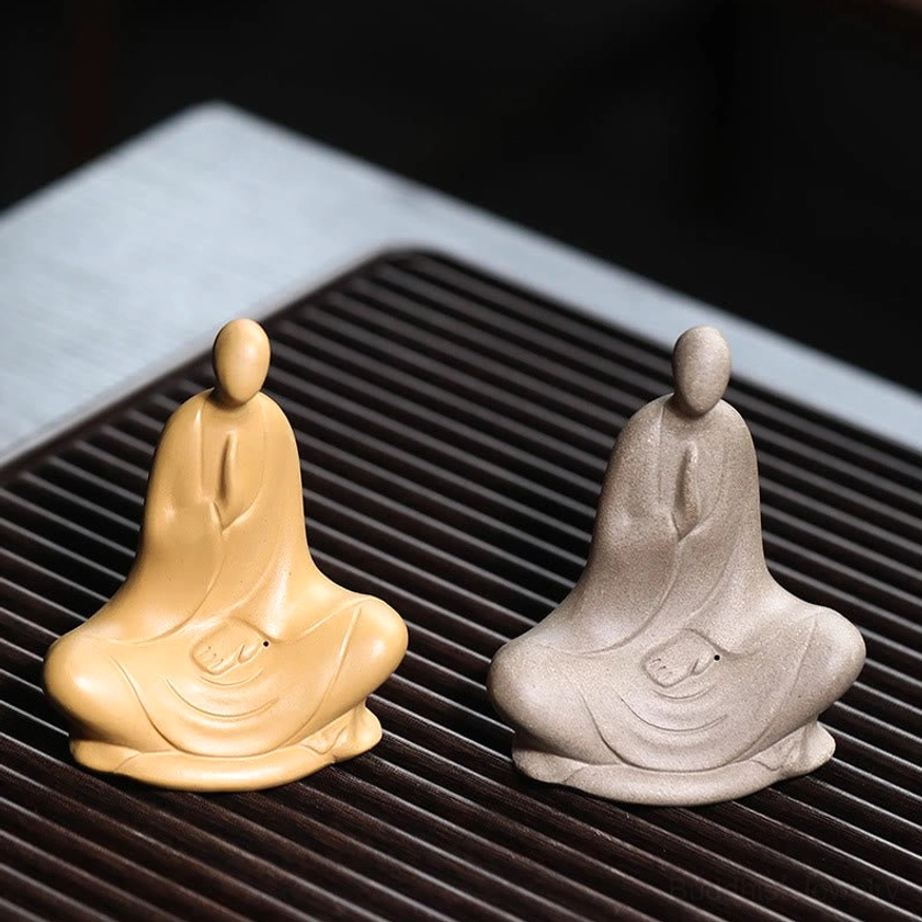 Handmade Buddhist ceramic meditation statue - authentic artisanal zen spiritual decor
