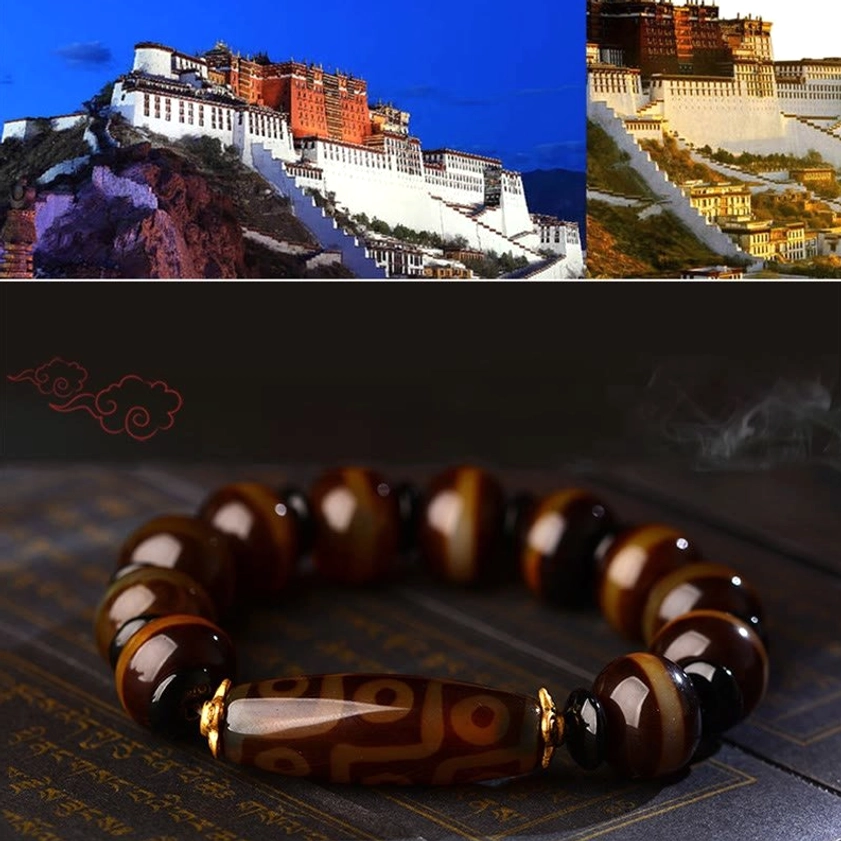 Buddhist nine-eye dzi agate bracelet handmade natural stone spiritual jewelry for meditation and prosperity