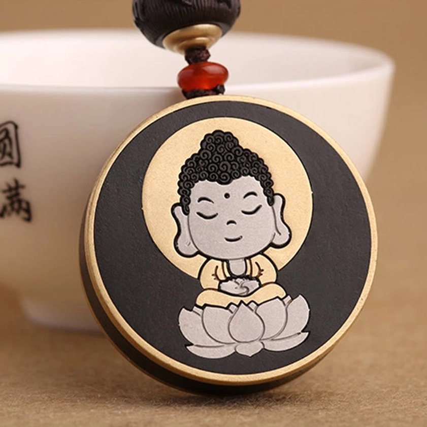Premium handmade Buddhist keychain with natural stone beads and wood pendant