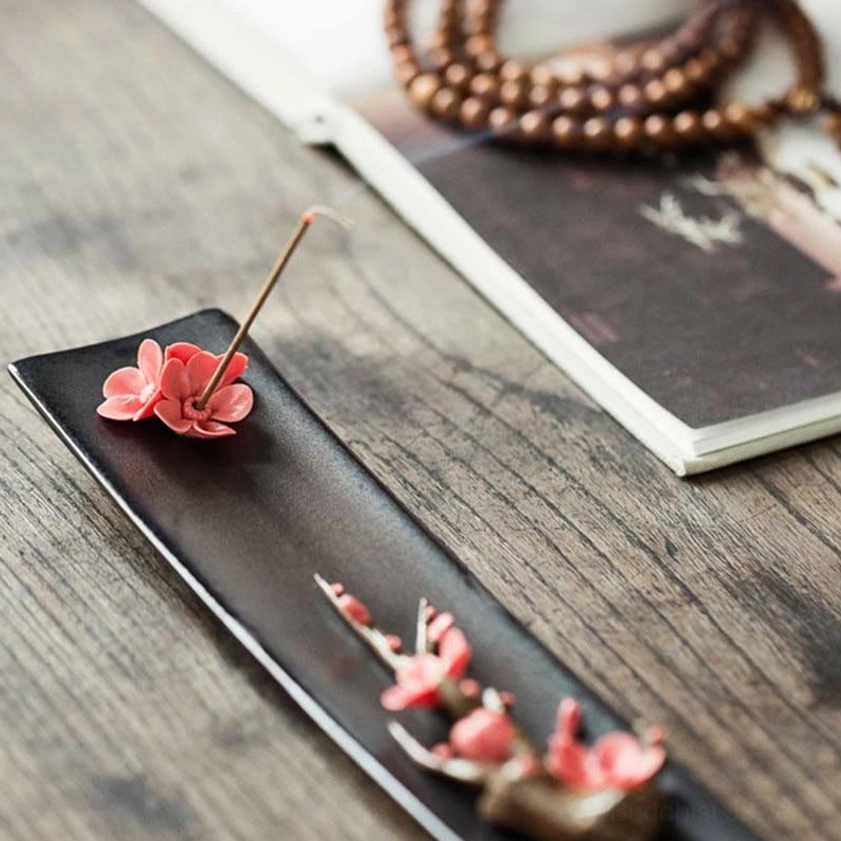 Ceramic incense burner with flower design variation, handmade artisan craftsmanship
